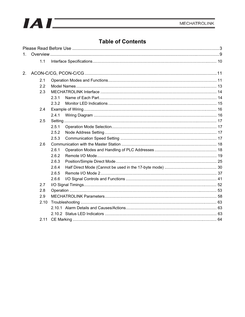 IAI America PCON-CFA User Manual | Page 5 / 226