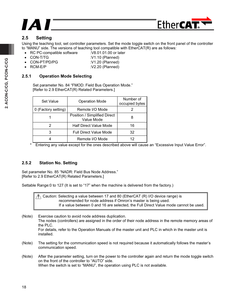 5 setting | IAI America PCON-CFA User Manual | Page 24 / 272