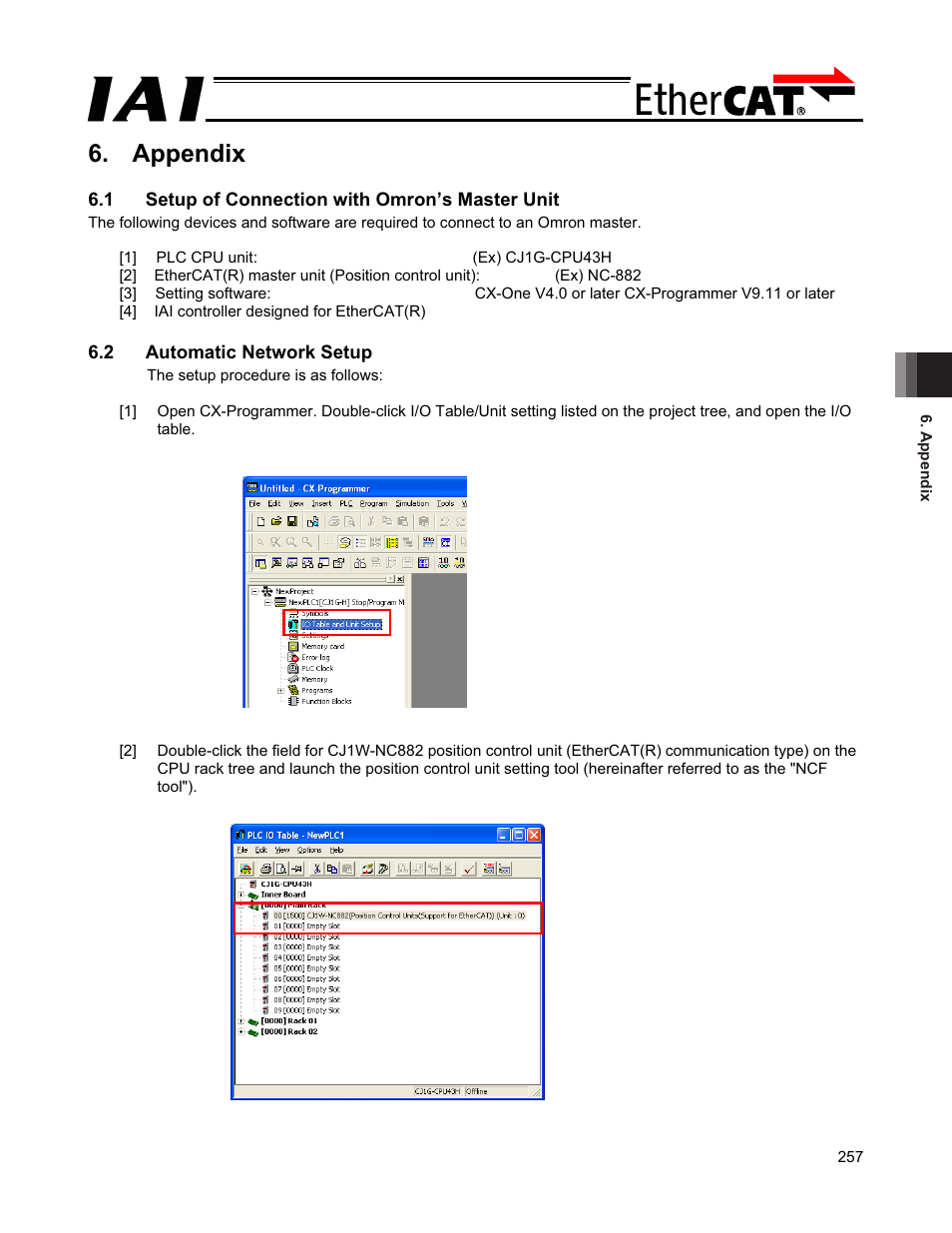 Appendix, 1 setup of connection with omron’s master unit, 2 automatic network setup | IAI America PCON-CFA User Manual | Page 263 / 272