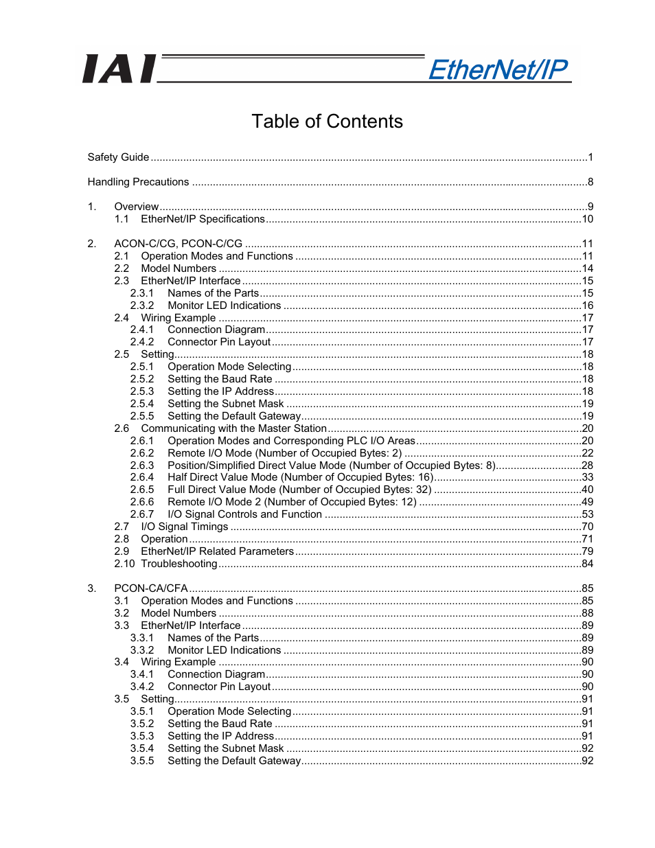 IAI America PCON-CFA User Manual | Page 5 / 294
