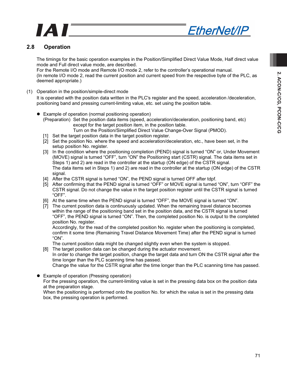 8 operation | IAI America PCON-CFA User Manual | Page 79 / 294