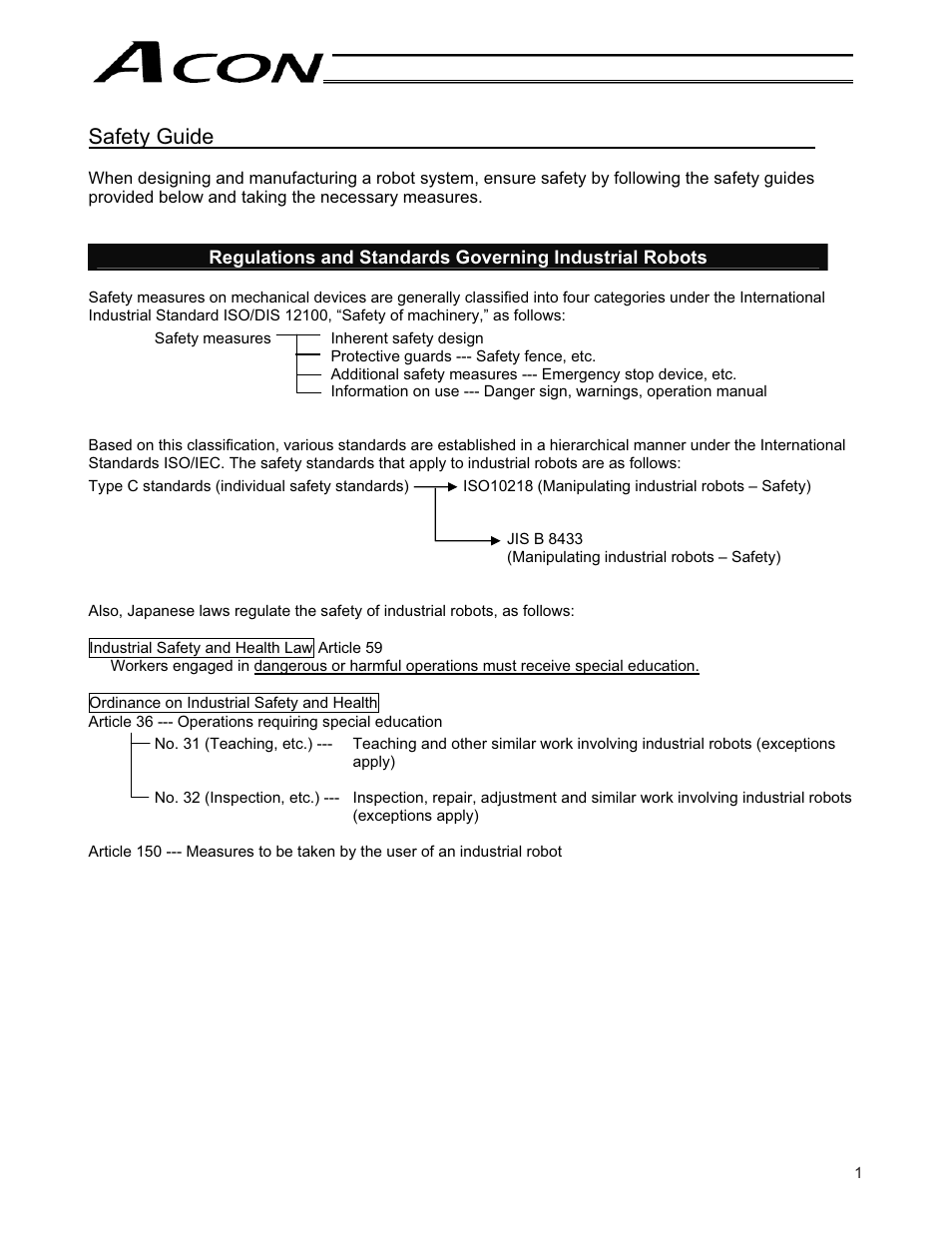 Safety guide | IAI America ACON-CY User Manual | Page 13 / 136