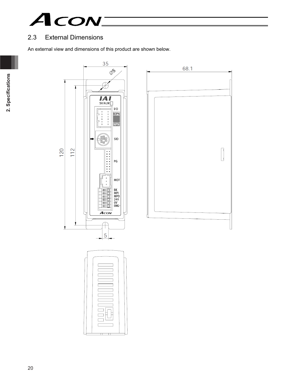 3 external dimensions | IAI America ACON-CY User Manual | Page 32 / 136