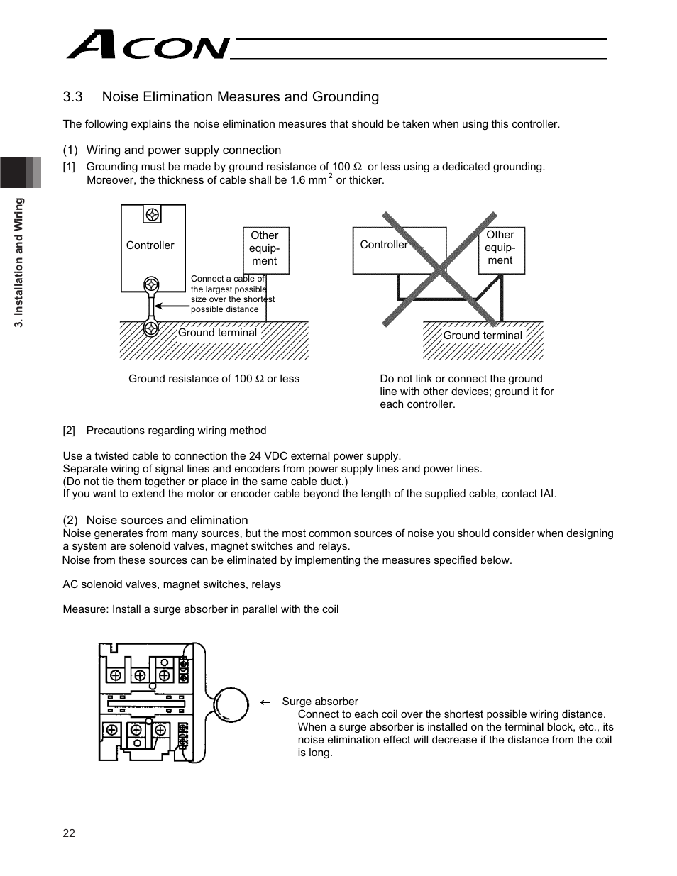 3 noise elimination measures and grounding | IAI America ACON-CY User Manual | Page 34 / 136