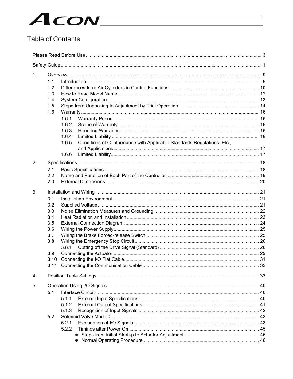 IAI America ACON-CY User Manual | Page 9 / 136