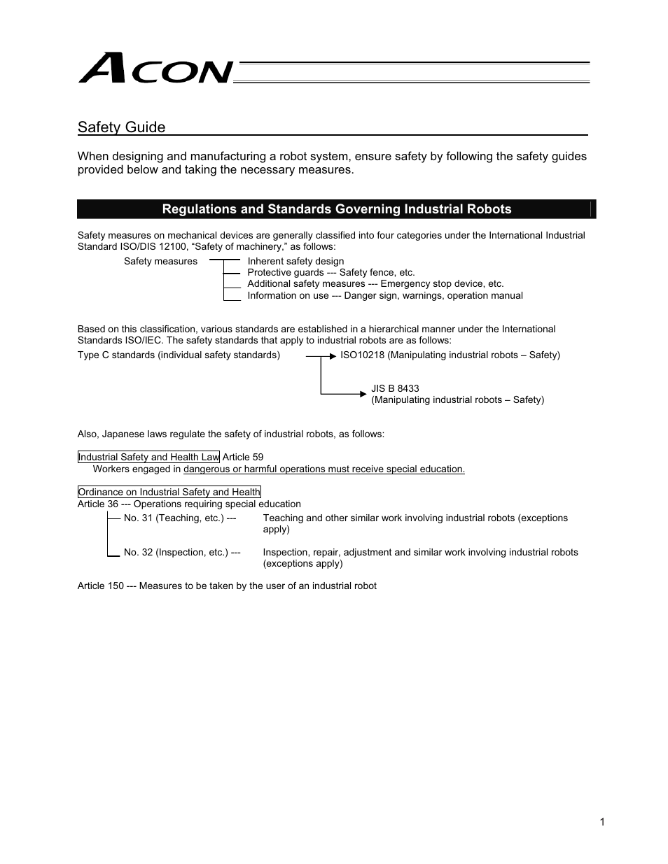 Safety guide | IAI America ACON-PO User Manual | Page 11 / 114