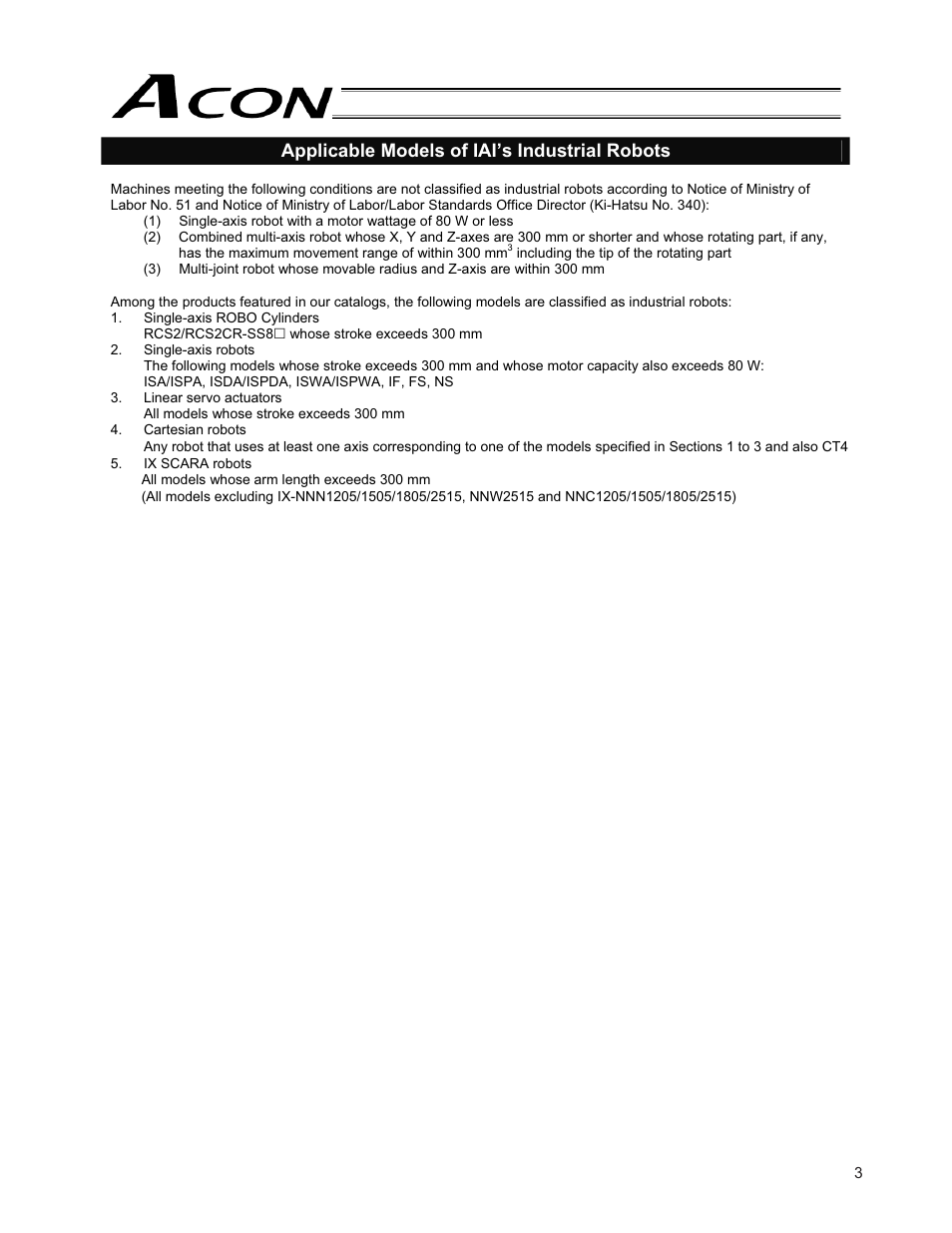 Applicable models of iai’s industrial robots | IAI America ACON-PO User Manual | Page 13 / 114