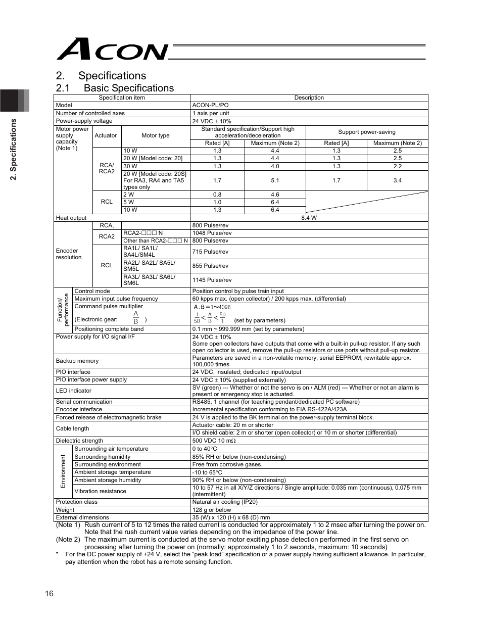 Specifications, 1 basic specifications, 16 6shfl¿fdwlrqv | IAI America ACON-PO User Manual | Page 26 / 114