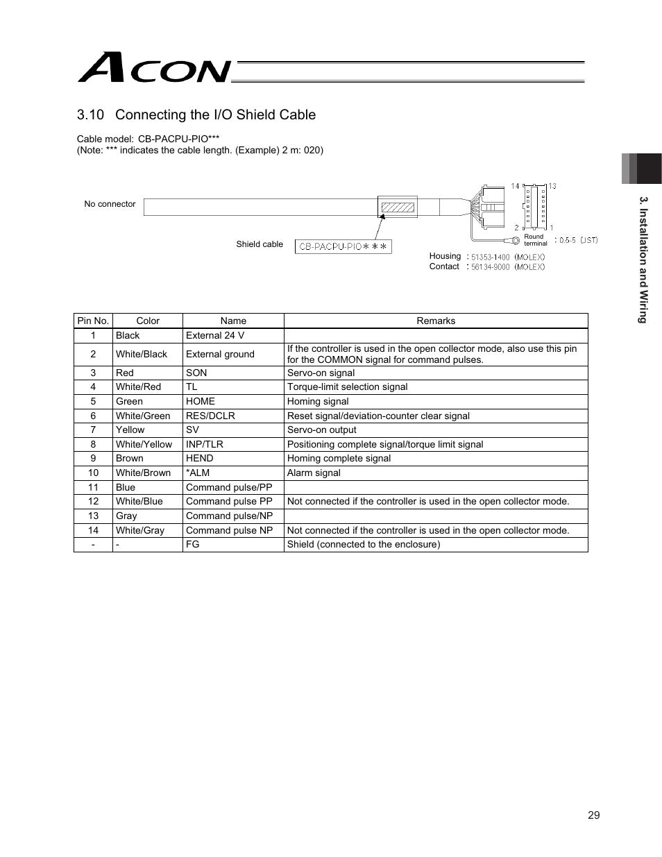 10 connecting the i/o shield cable | IAI America ACON-PO User Manual | Page 39 / 114