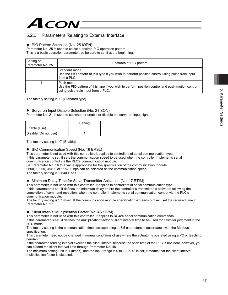 3 parameters relating to external interface | IAI America ACON-PO User Manual | Page 77 / 114