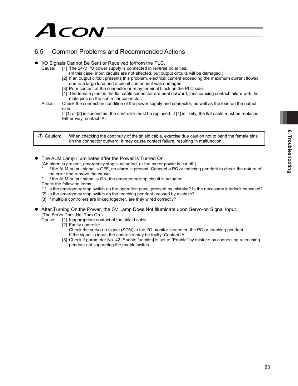 5 common problems and recommended actions | IAI America ACON-PO User Manual | Page 93 / 114