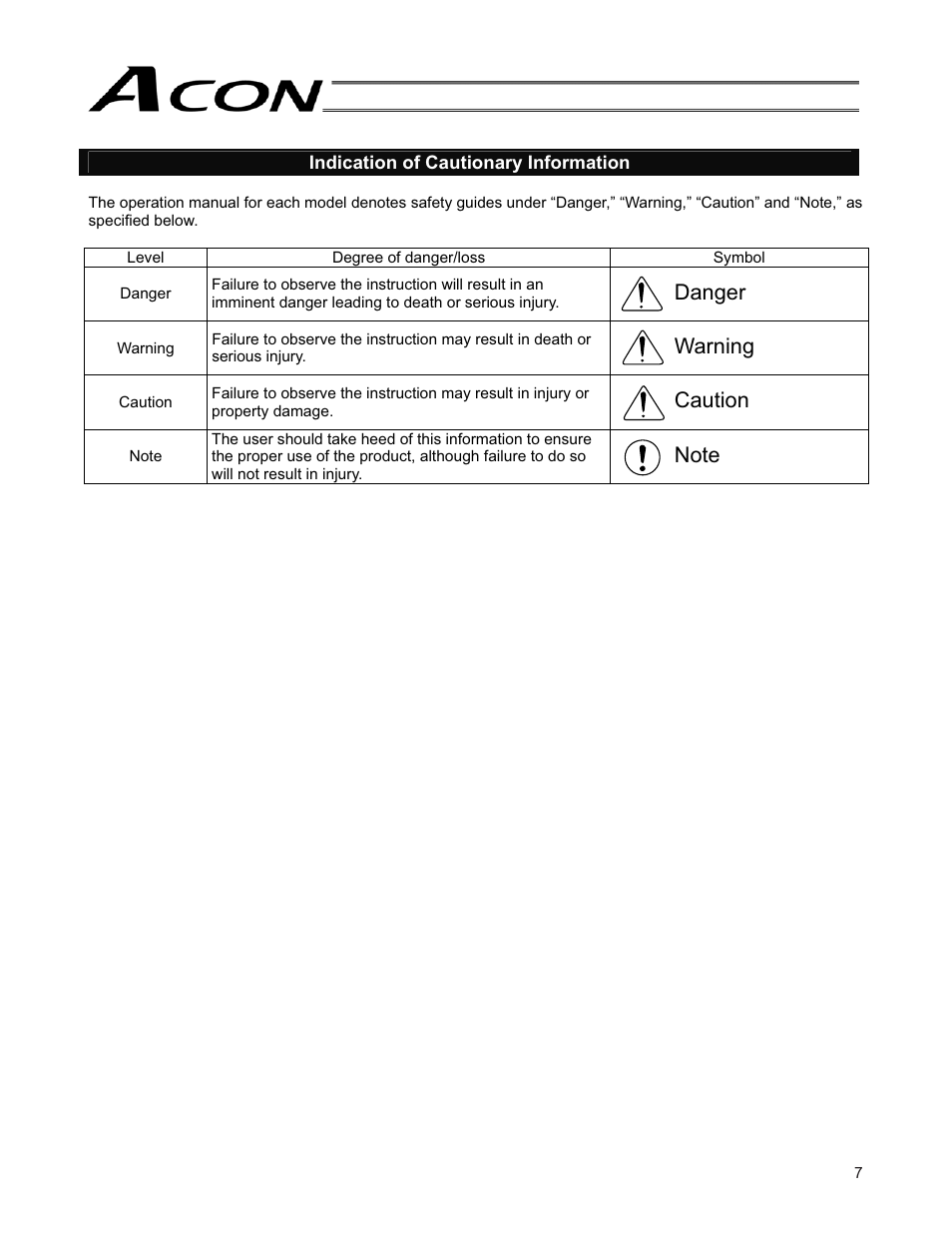 Dqjhu, Duqlqj, Dxwlrq | 1rwh | IAI America ACON-SE User Manual | Page 17 / 136