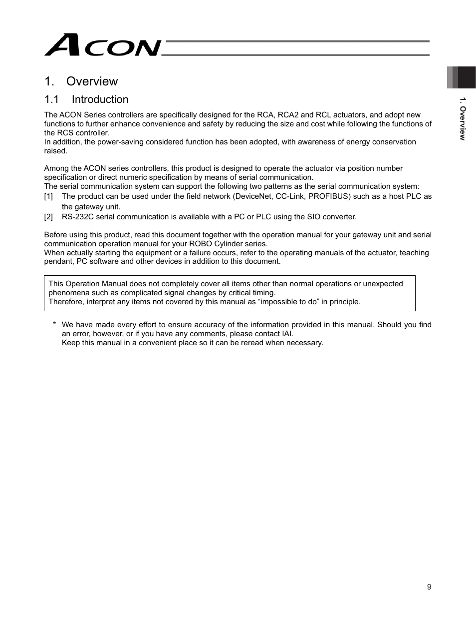 Overview, 1 introduction | IAI America ACON-SE User Manual | Page 19 / 136
