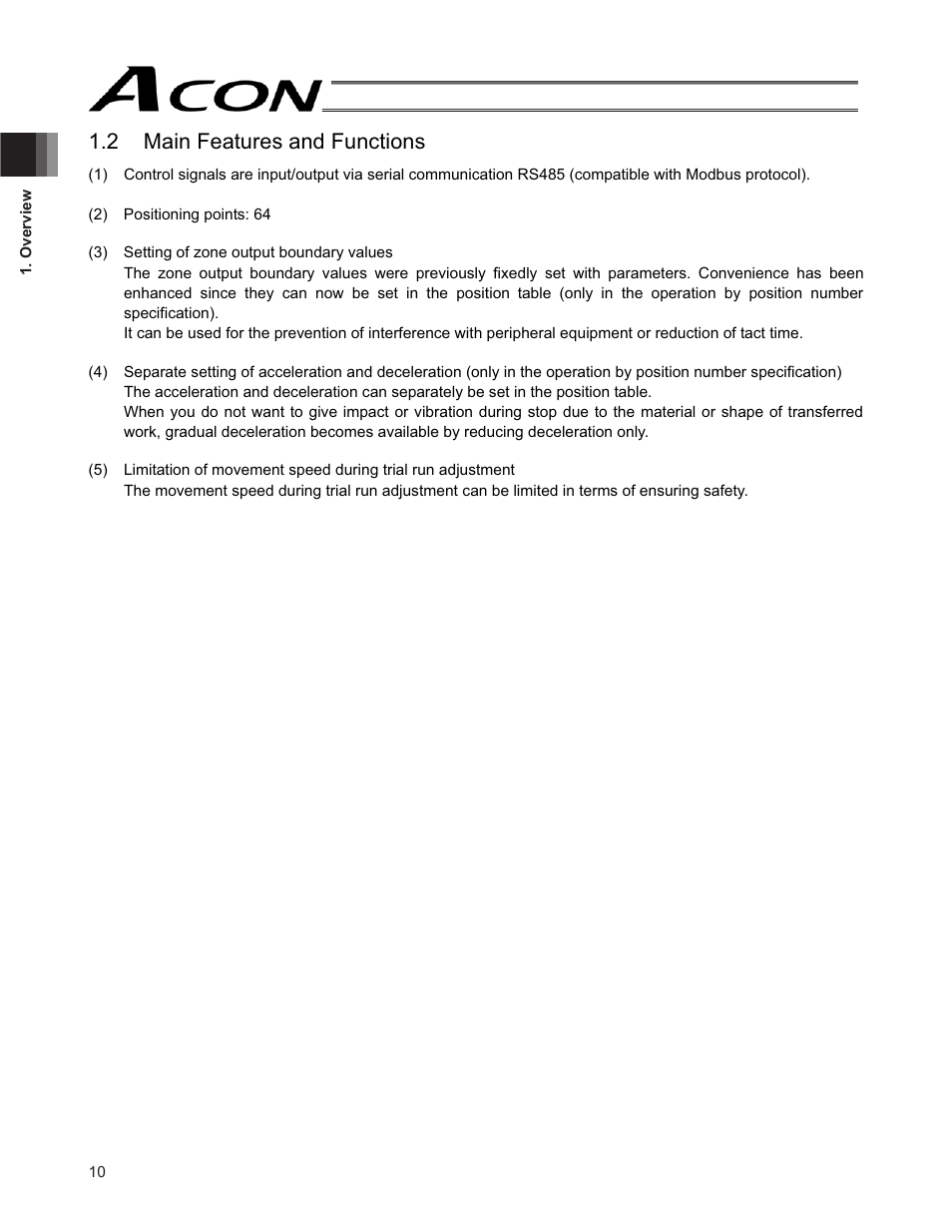 2 main features and functions | IAI America ACON-SE User Manual | Page 20 / 136