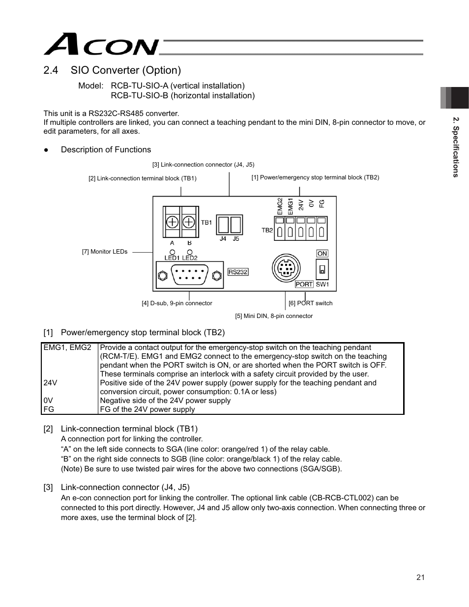 4 sio converter (option) | IAI America ACON-SE User Manual | Page 31 / 136