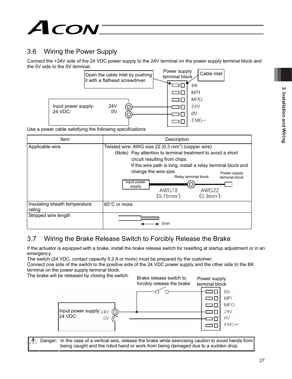 6 wiring the power supply | IAI America ACON-SE User Manual | Page 37 / 136