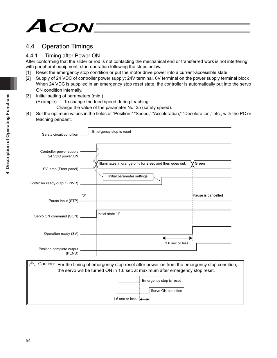 4 operation timings, 1 timing after power on | IAI America ACON-SE User Manual | Page 64 / 136