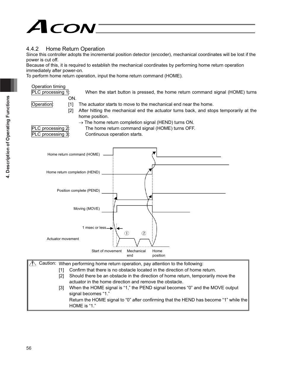 2 home return operation | IAI America ACON-SE User Manual | Page 66 / 136