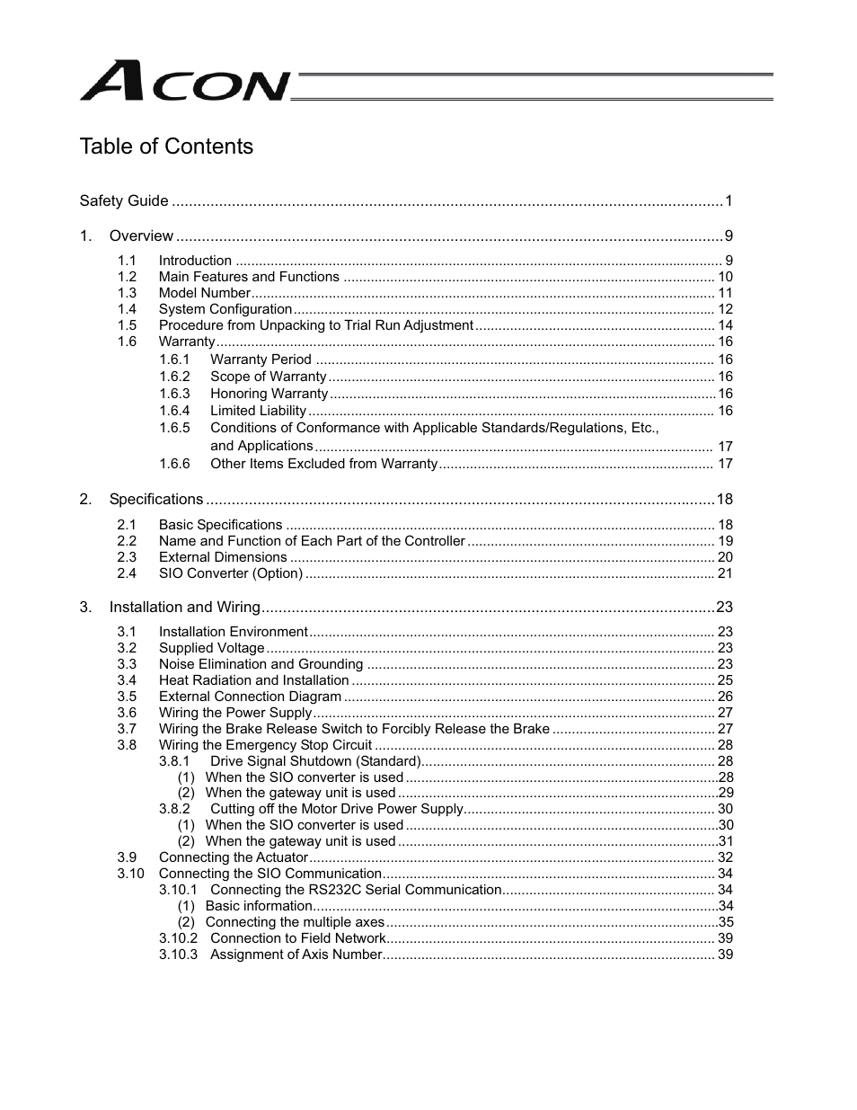 IAI America ACON-SE User Manual | Page 9 / 136