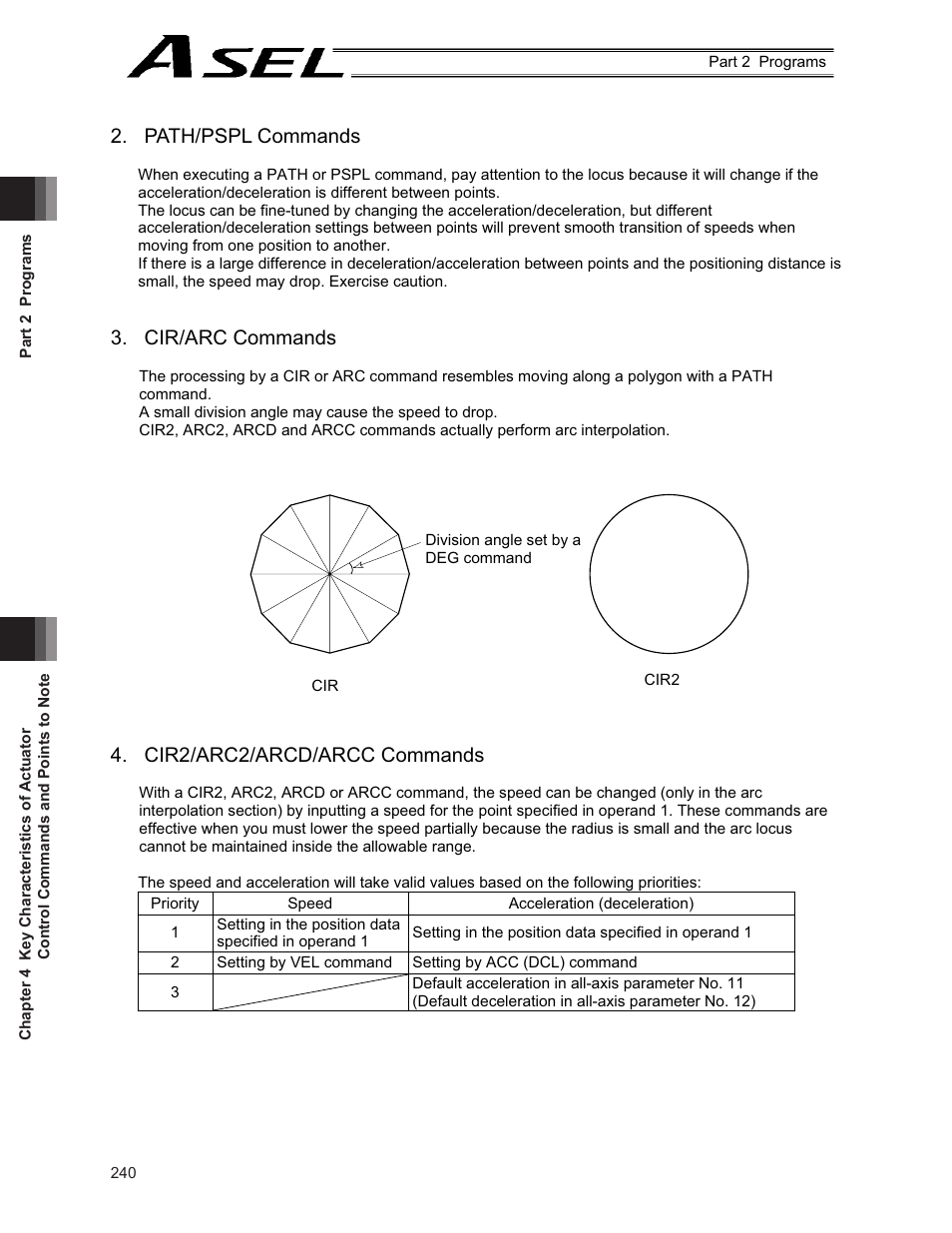 Path/pspl commands, Cir/arc commands, Cir /arc /arcd/arcc commands | Cir2/arc2/arcd/arcc commands | IAI America ASEL User Manual | Page 262 / 468