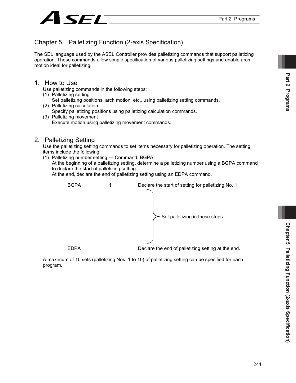 How to use, Palletizing setting | IAI America ASEL User Manual | Page 263 / 468