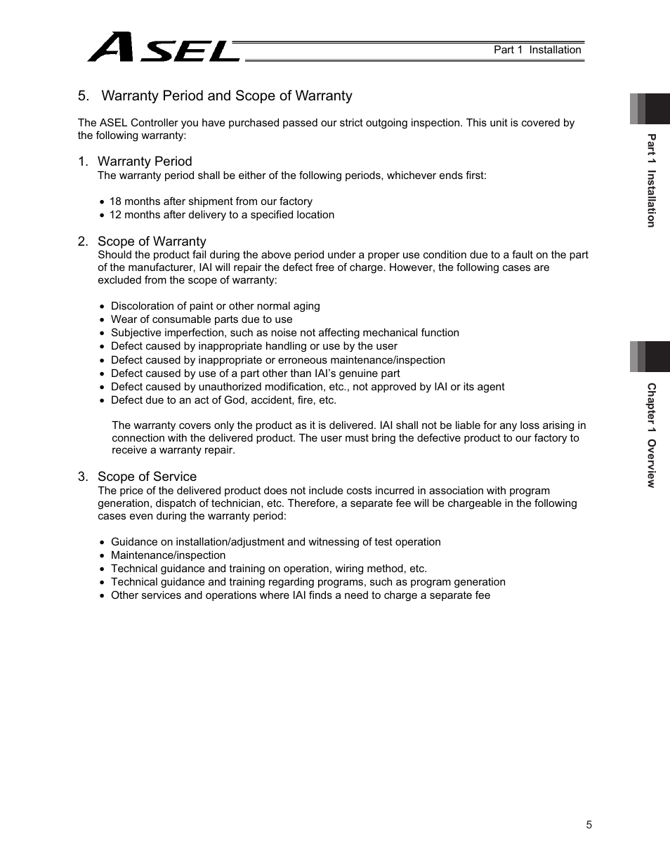 Warranty period and scope of warranty | IAI America ASEL User Manual | Page 27 / 468