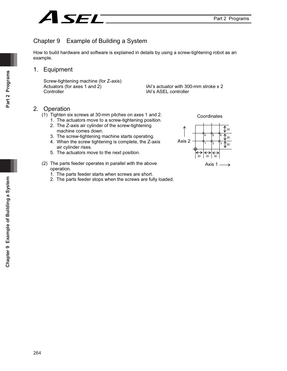 Chapter 9 example of building a system, Equipment, Operation | IAI America ASEL User Manual | Page 286 / 468