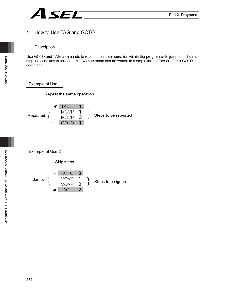 How to use tag and goto | IAI America ASEL User Manual | Page 294 / 468
