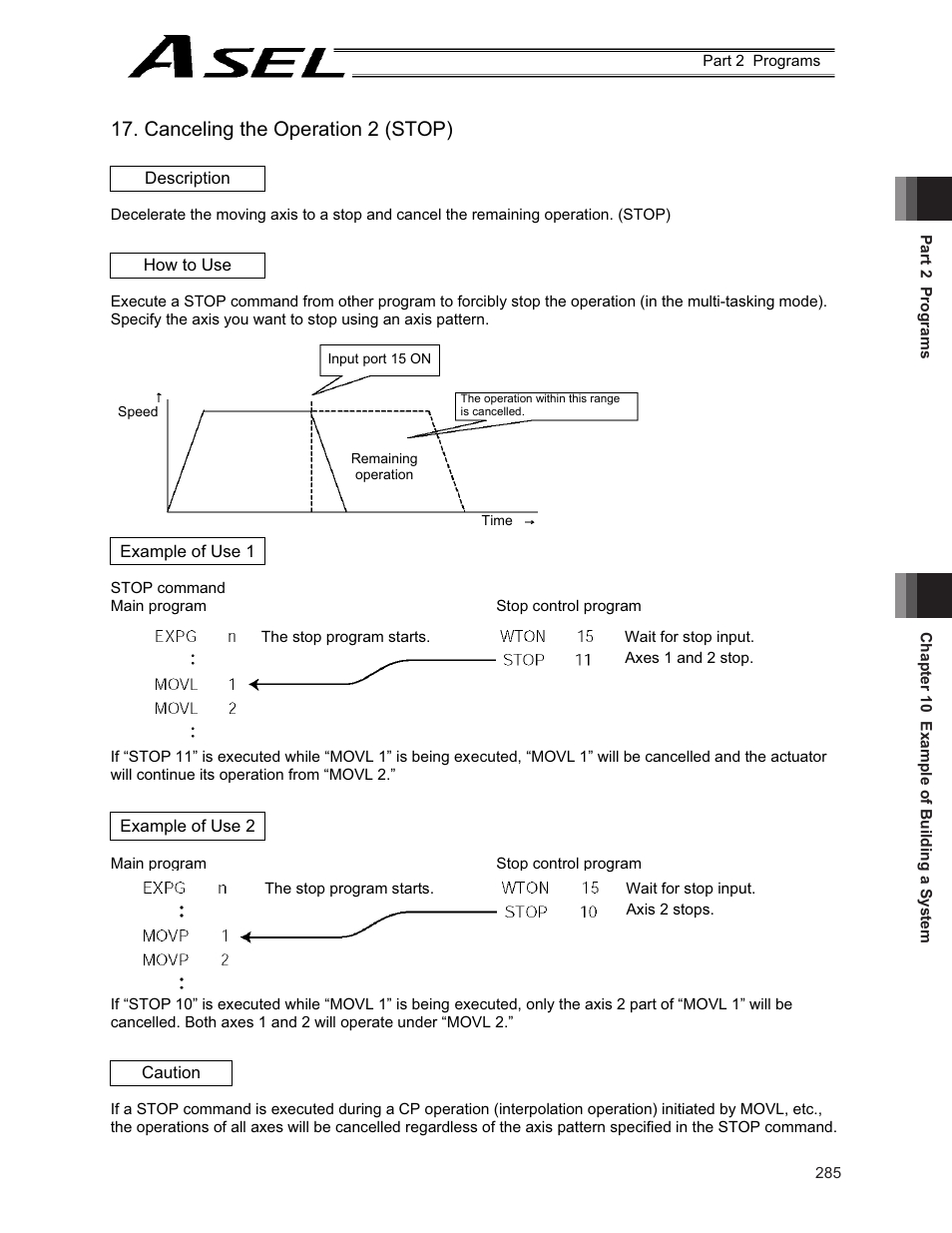 Canceling the operation (stop), Canceling the operation 2 (stop) | IAI America ASEL User Manual | Page 307 / 468