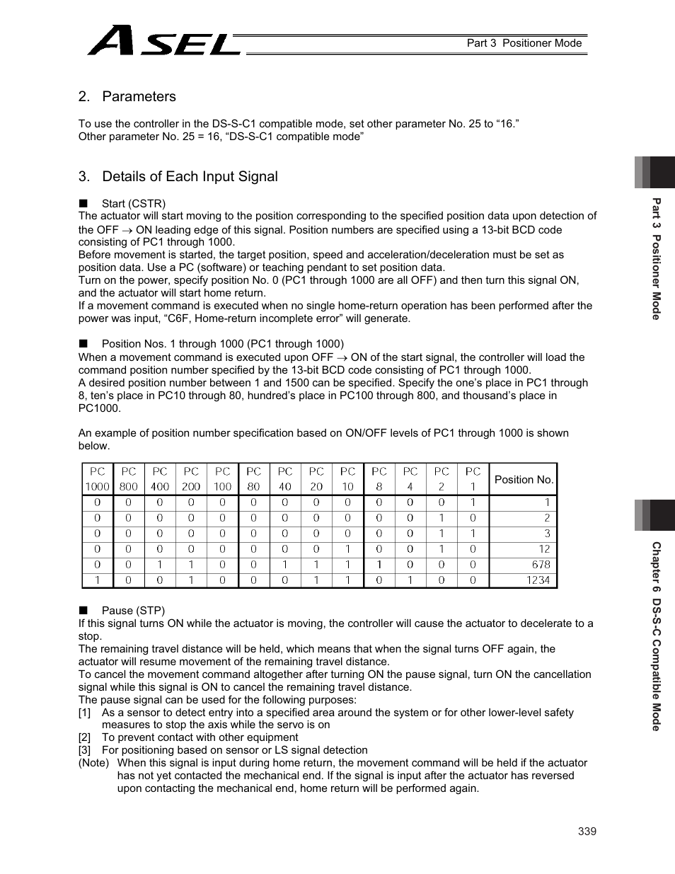 Parameters, Details of each input signal | IAI America ASEL User Manual | Page 361 / 468