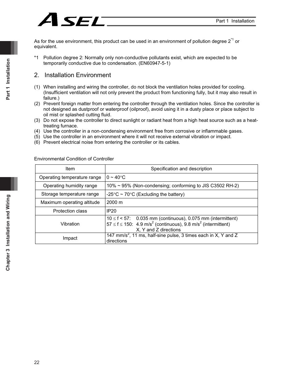 Installation environment | IAI America ASEL User Manual | Page 44 / 468