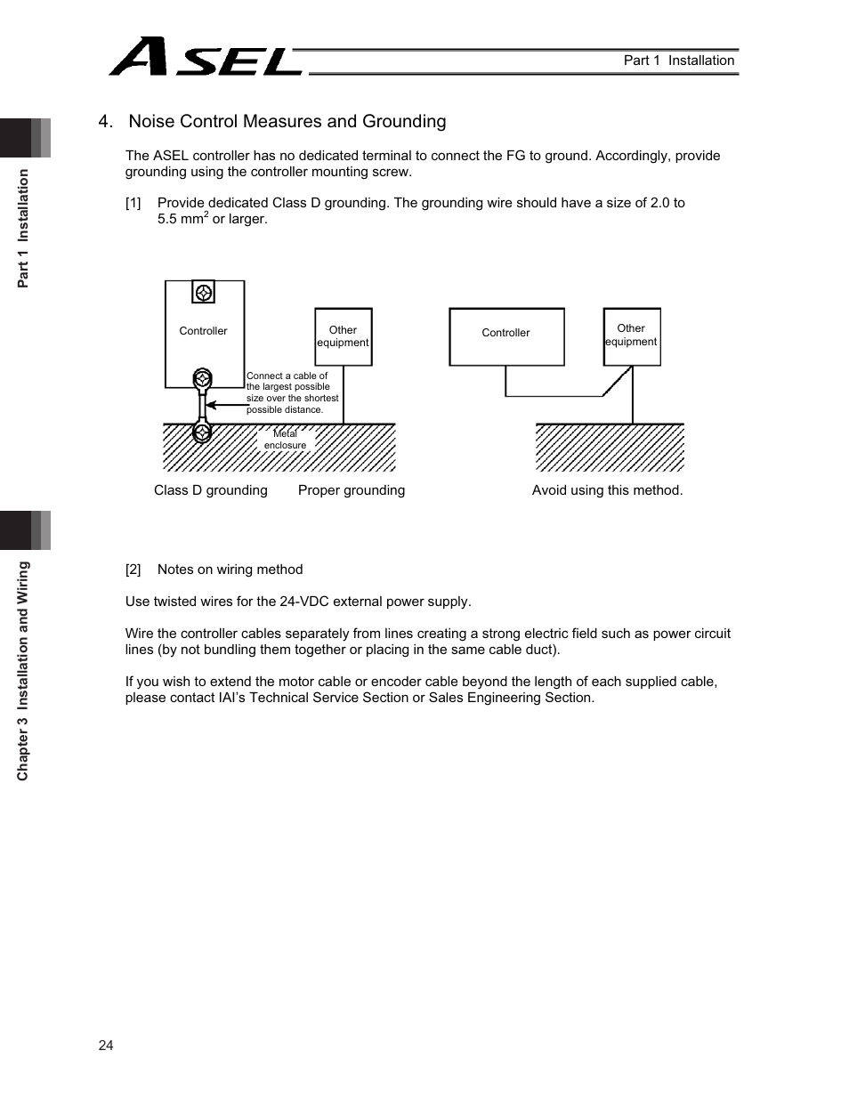 Noise control measures and grounding | IAI America ASEL User Manual | Page 46 / 468