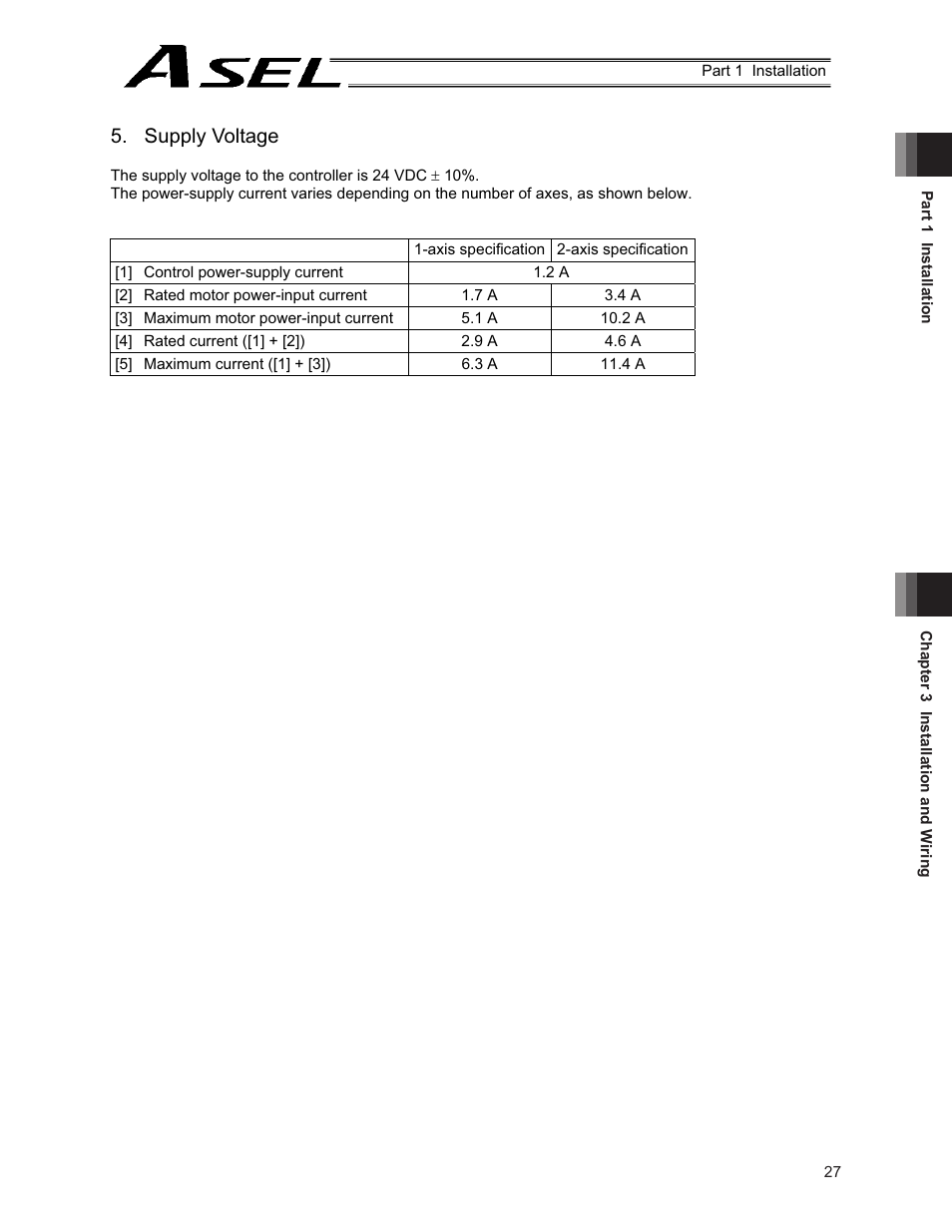 Supply voltage | IAI America ASEL User Manual | Page 49 / 468