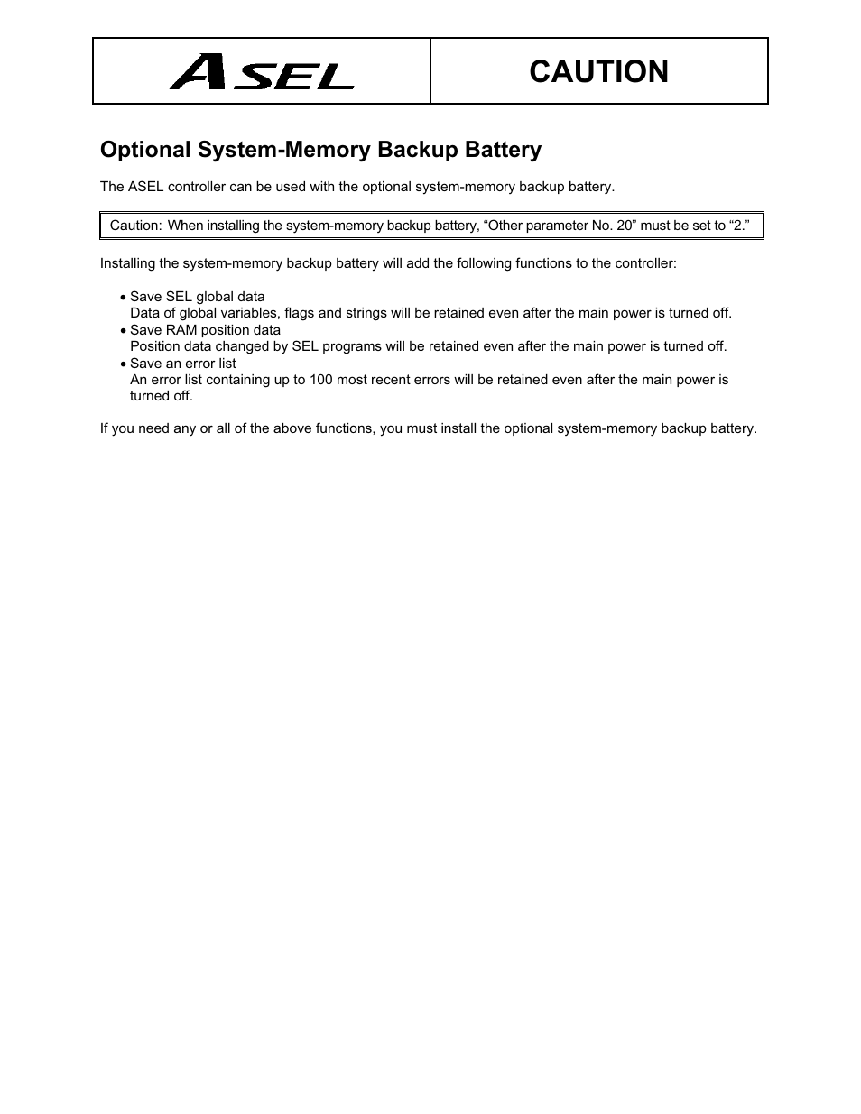 Operator alarm on low battery voltage, Caution | IAI America ASEL User Manual | Page 5 / 468