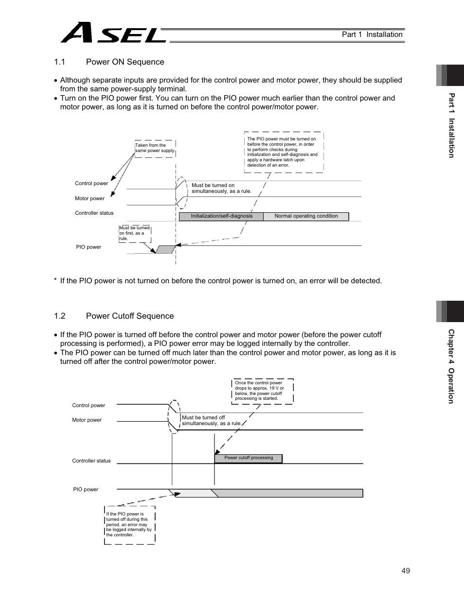 1 power on sequence, 2 power cutoff sequence | IAI America ASEL User Manual | Page 71 / 468