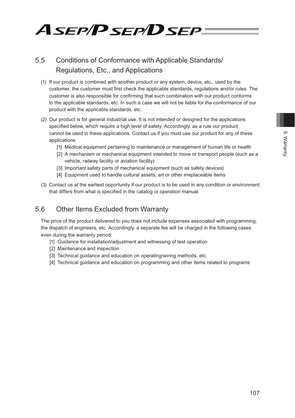 6 other items excluded from warranty | IAI America PSEP User Manual | Page 113 / 116