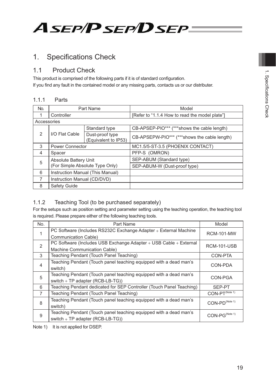 Specifications check, 1 product check, 6shfl¿fdwlrqv&khfn | IAI America PSEP User Manual | Page 25 / 116