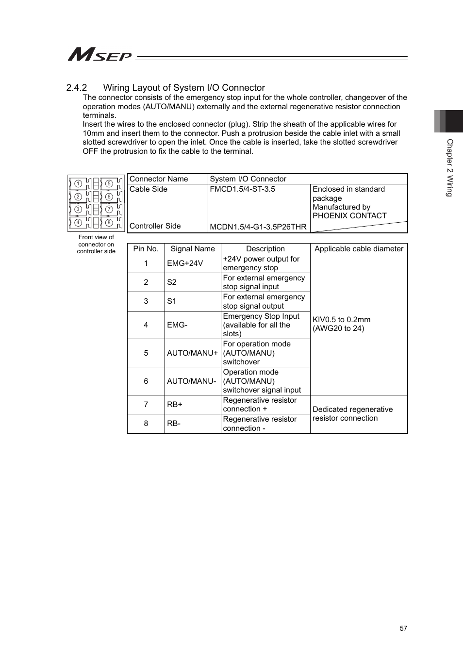 2 wiring layout of system i/o connector | IAI America MSEP User Manual | Page 65 / 296