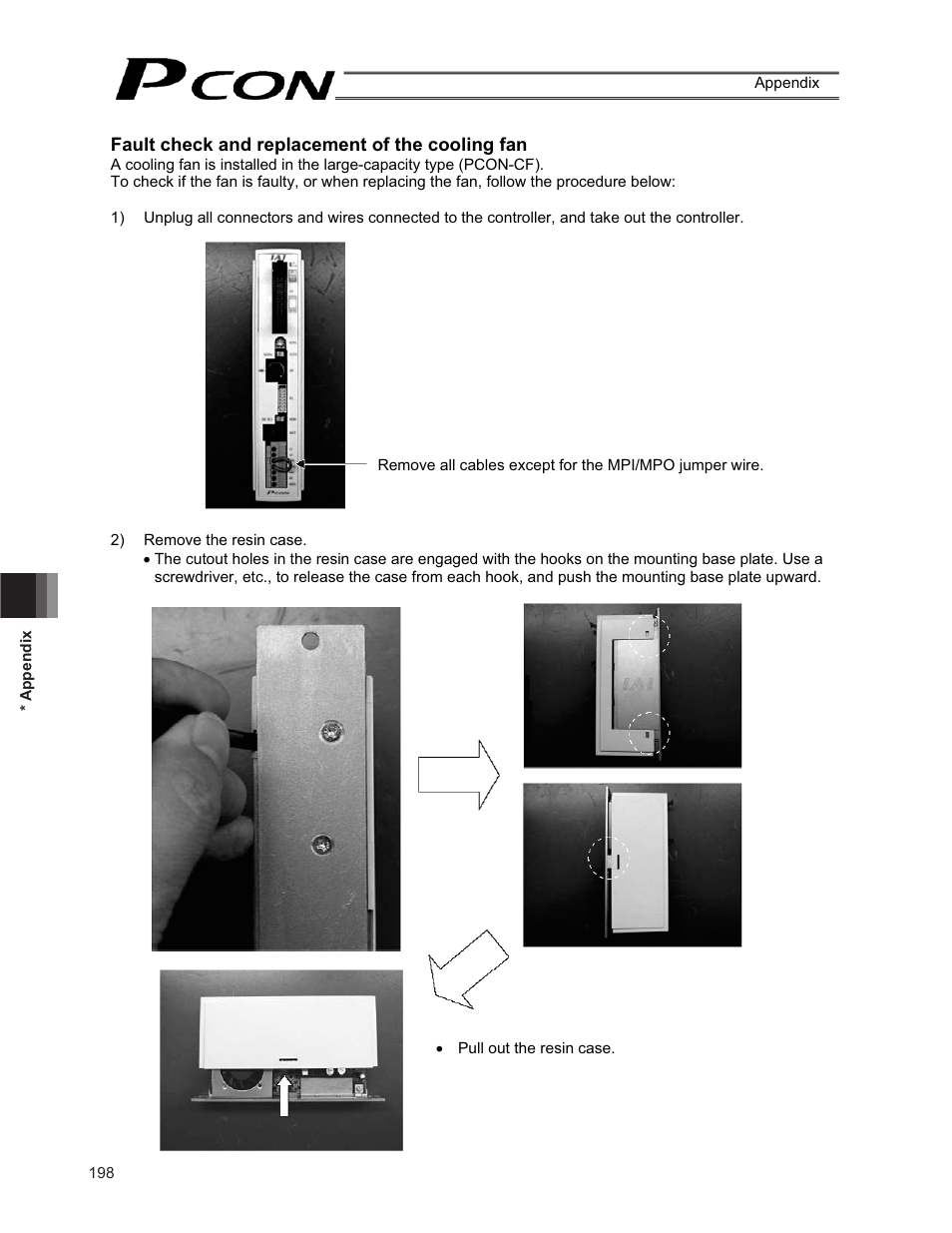 Fault check and replacement of the cooling fan | IAI America PCON-CF User Manual | Page 216 / 226