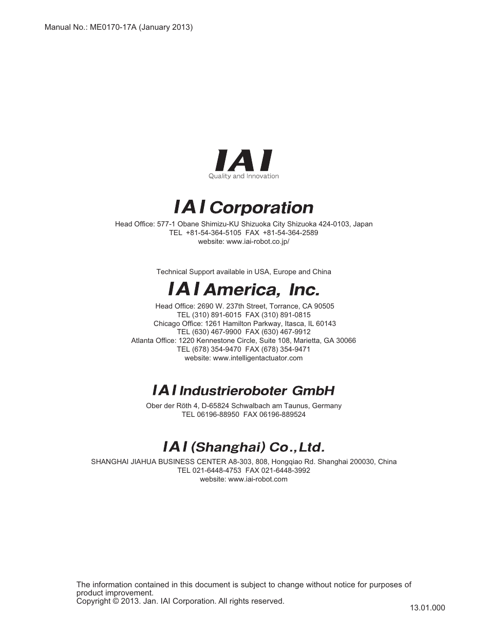 IAI America PCON-CF User Manual | Page 226 / 226