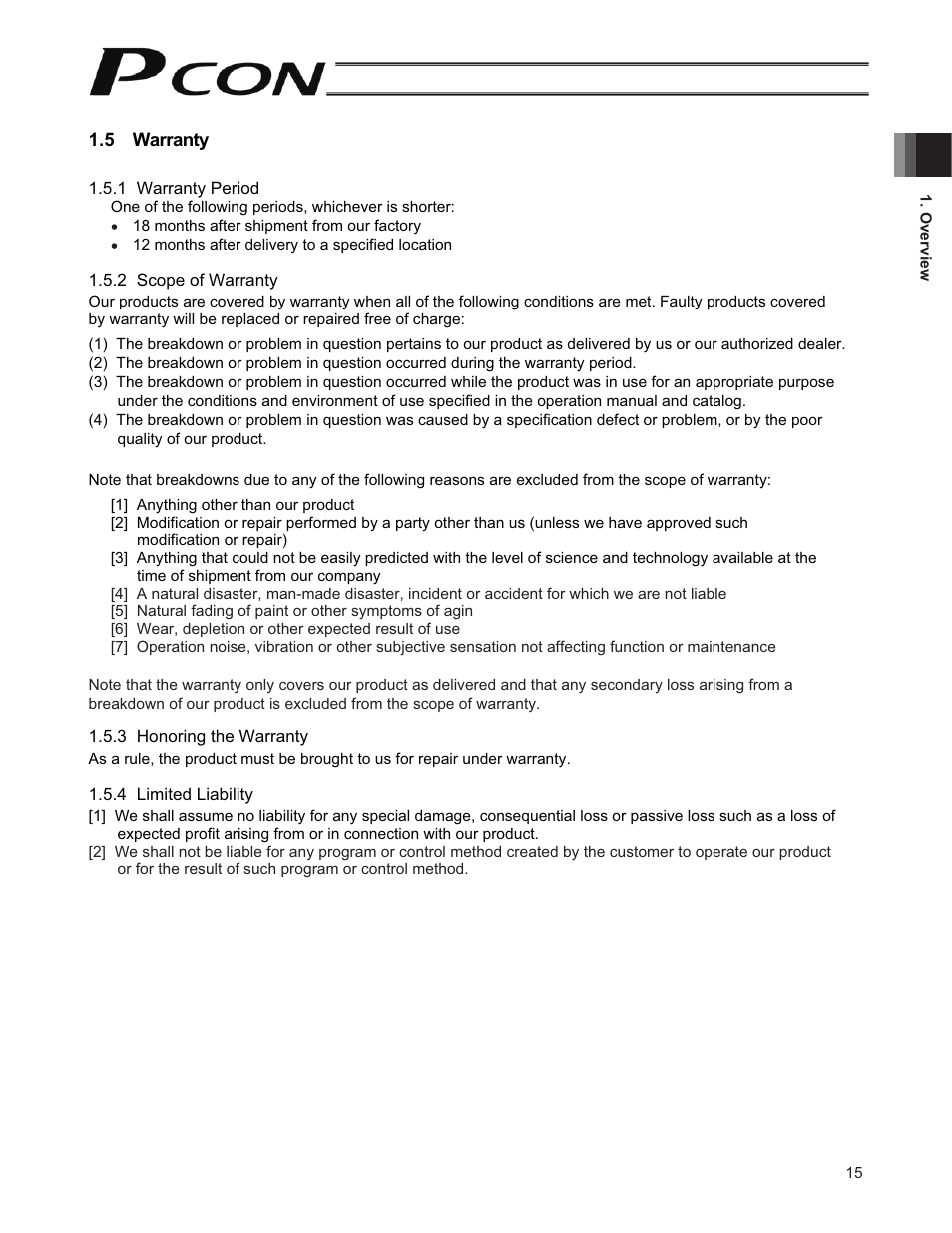 5 warranty | IAI America PCON-CF User Manual | Page 33 / 226