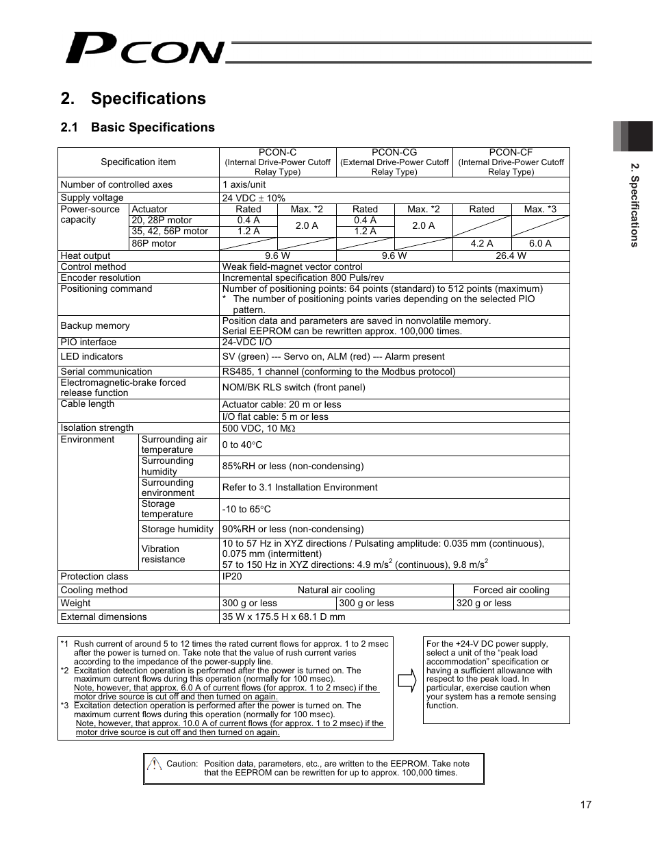 Specifications, 1 basic specifications | IAI America PCON-CF User Manual | Page 35 / 226