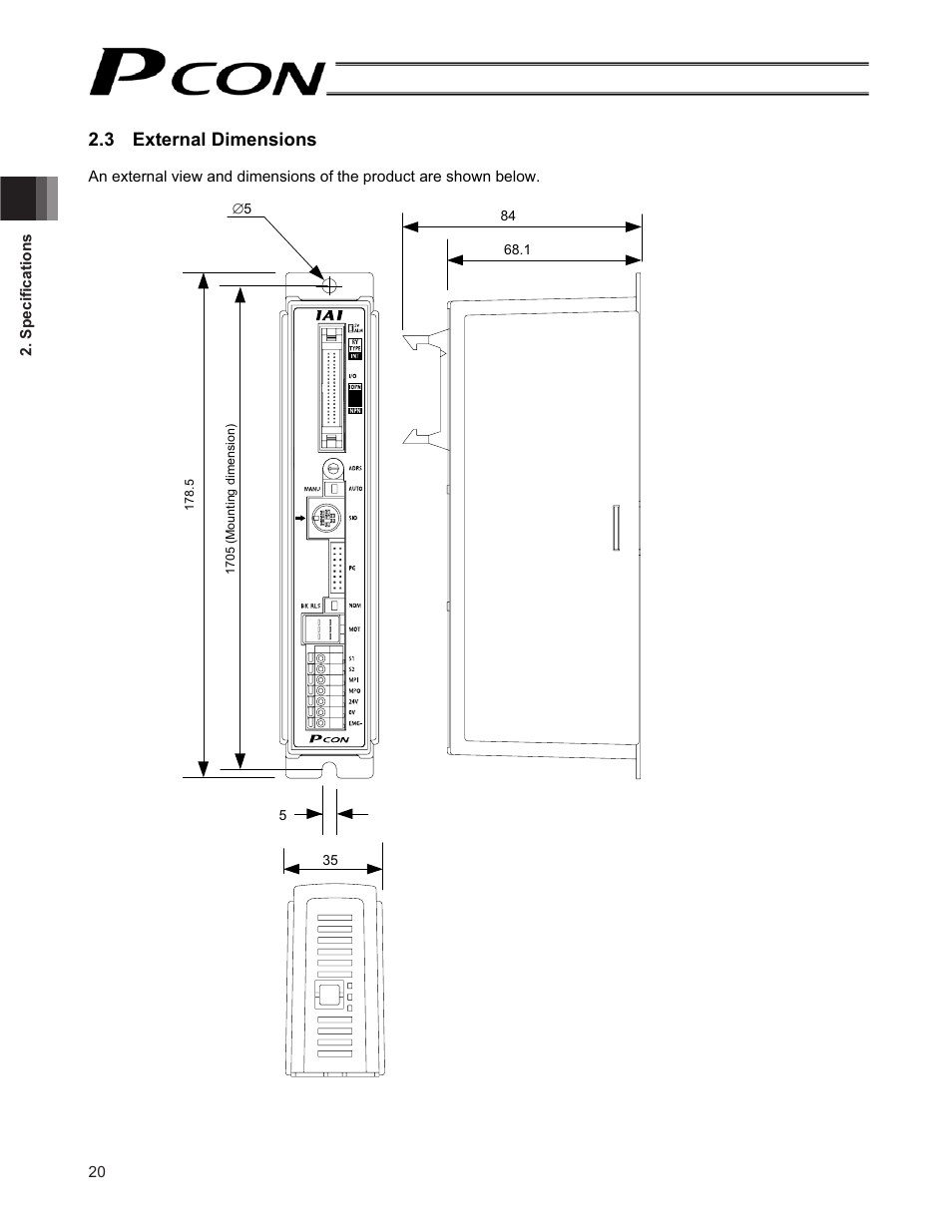 3 external dimensions | IAI America PCON-CF User Manual | Page 38 / 226