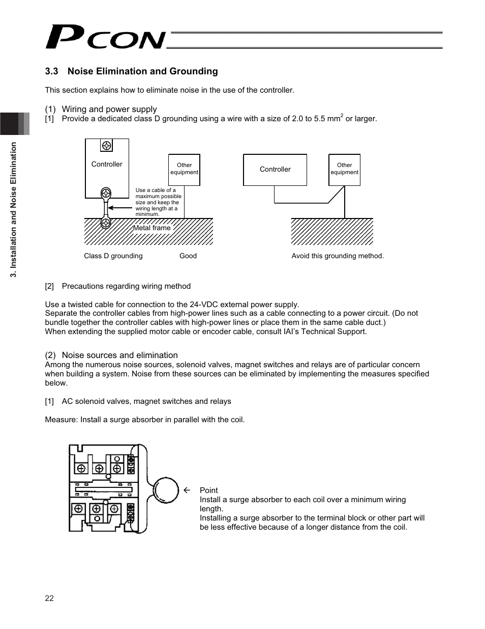 3 noise elimination and grounding | IAI America PCON-CF User Manual | Page 40 / 226