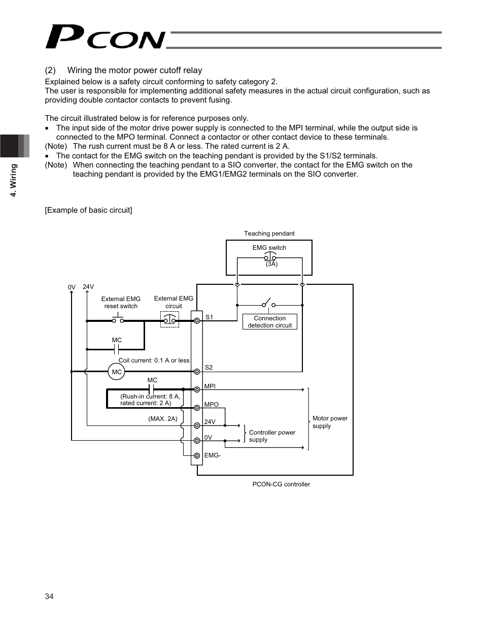2) wiring the motor power cutoff relay | IAI America PCON-CF User Manual | Page 52 / 226