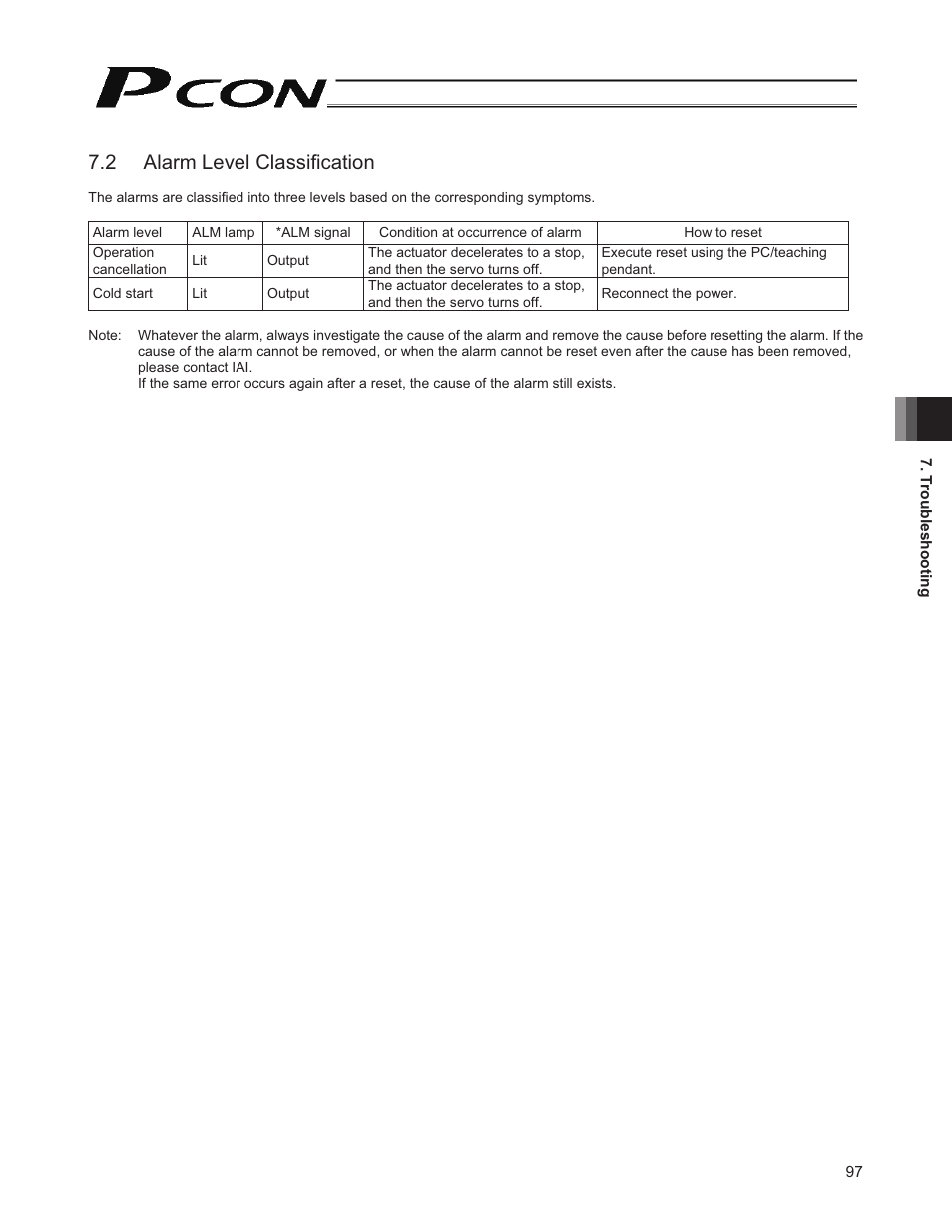 2 alarm level classification | IAI America PCON-CY User Manual | Page 107 / 152