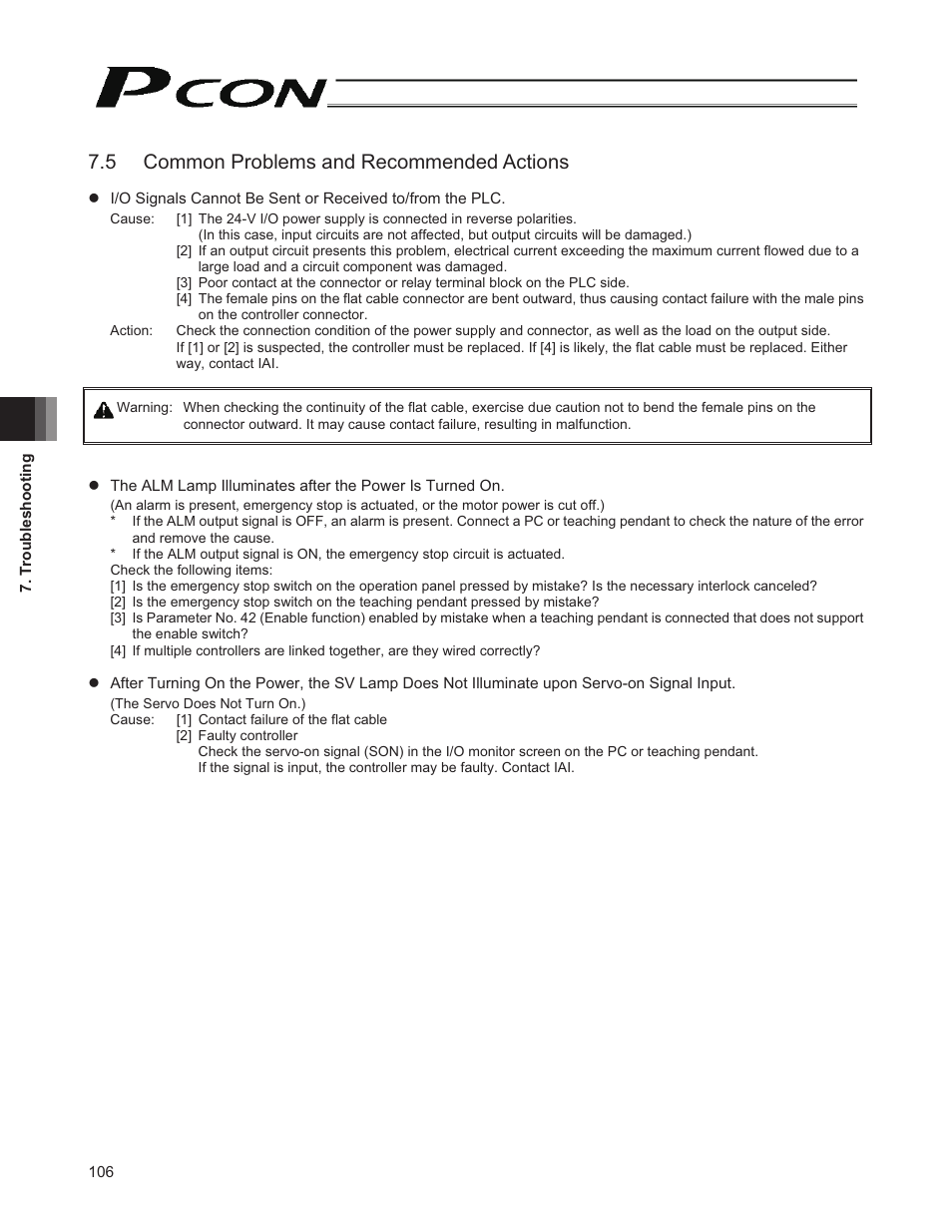 5 common problems and recommended actions | IAI America PCON-CY User Manual | Page 116 / 152