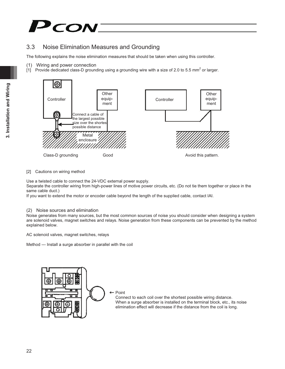 3 noise elimination measures and grounding | IAI America PCON-CY User Manual | Page 32 / 152