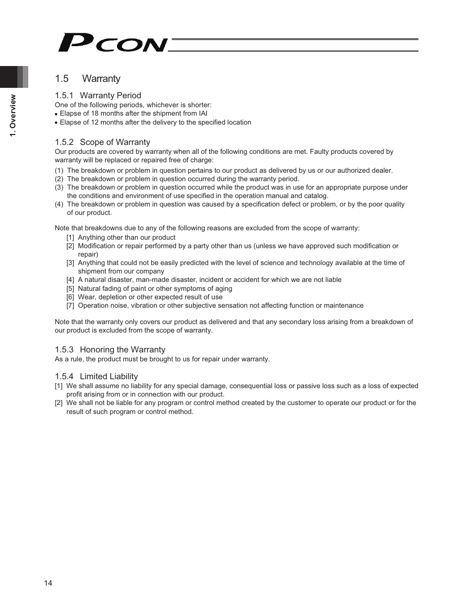 5 warranty | IAI America PCON-PO User Manual | Page 26 / 128