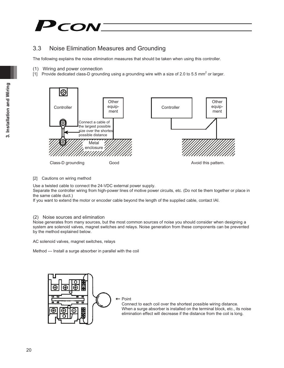 3 noise elimination measures and grounding | IAI America PCON-PO User Manual | Page 32 / 128